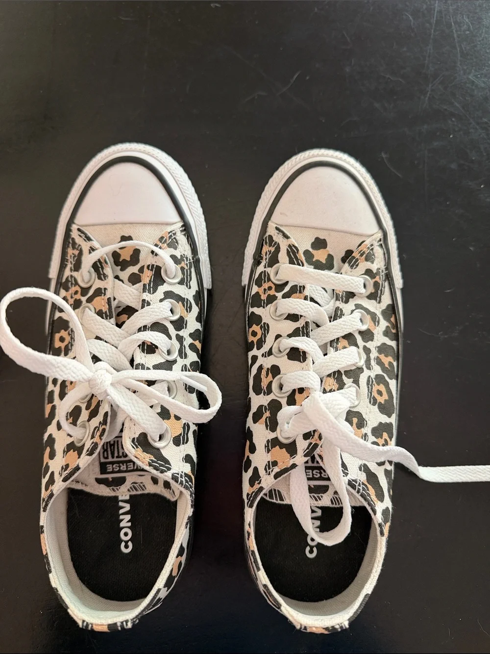 Converse Kids Leopard Print Low Top Sneakers - White, Beige, Black
